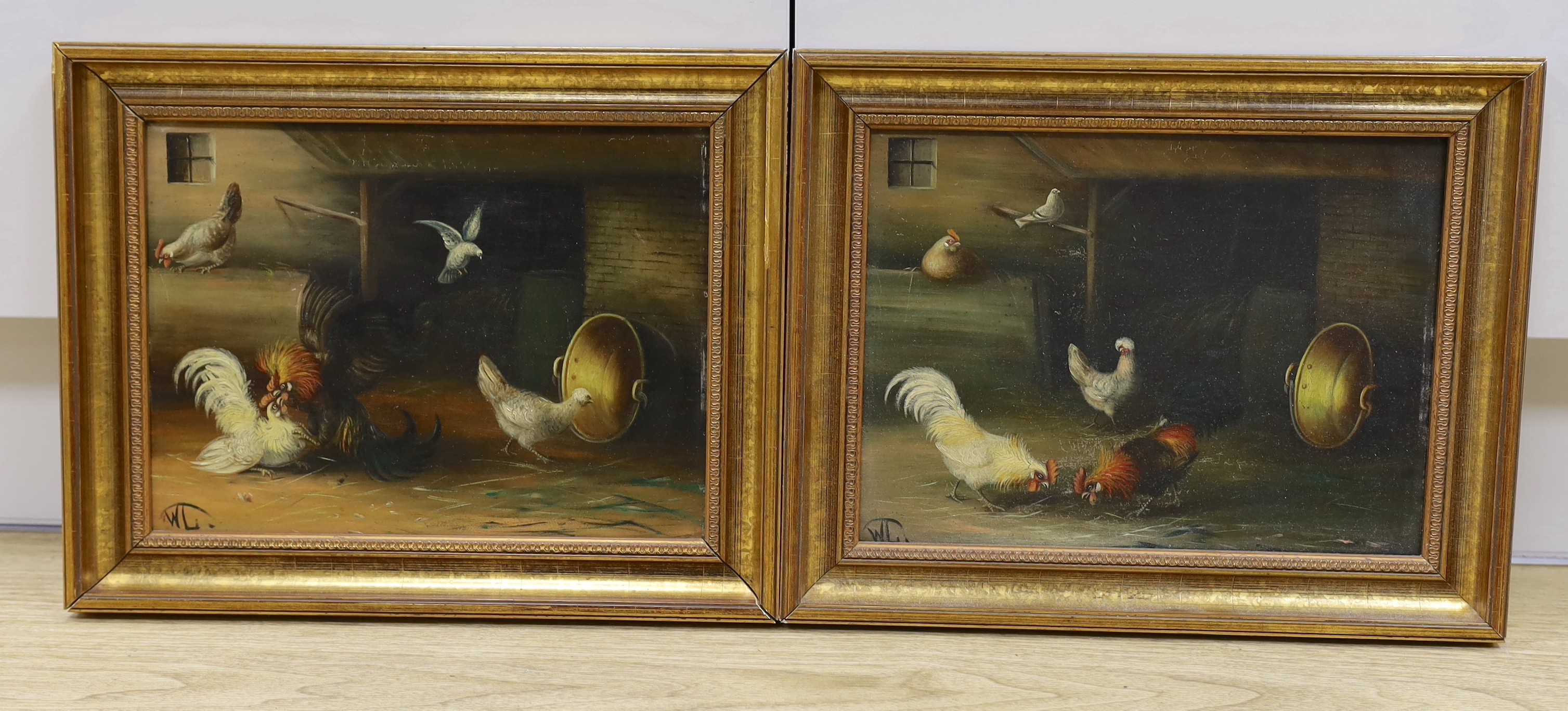 Wilhelm Albertus Lammers (1857-1913), pair of oils on wooden panels, Studies of poultry, monogrammed, 23 x 31cm